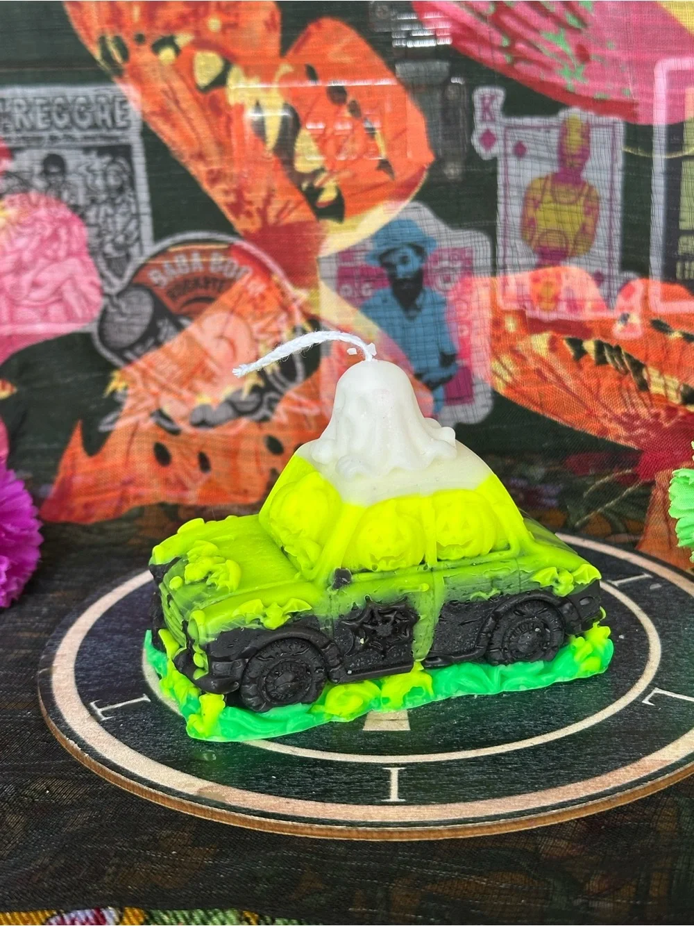 Neon Slime Boo Mobile Candle – Ghost & Pumpkin Halloween Car